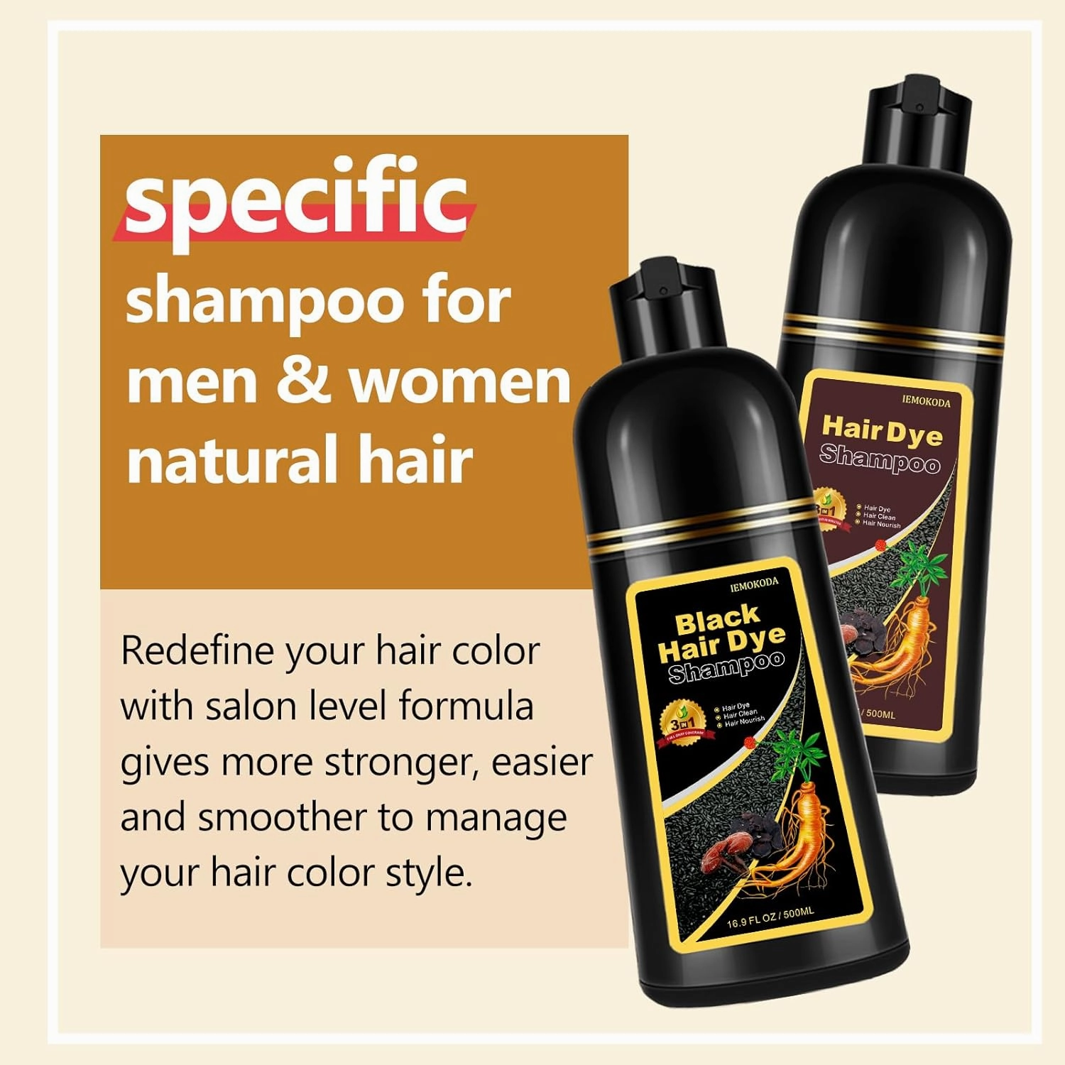 Instant Dark Red Wine Hair Dye Shampoo for Gray Hair, Natural Hair Color Shampoo for Women Men, 100% Coverage for Salon Home Use, 17.5 Fl Oz (Dark Red Wine)