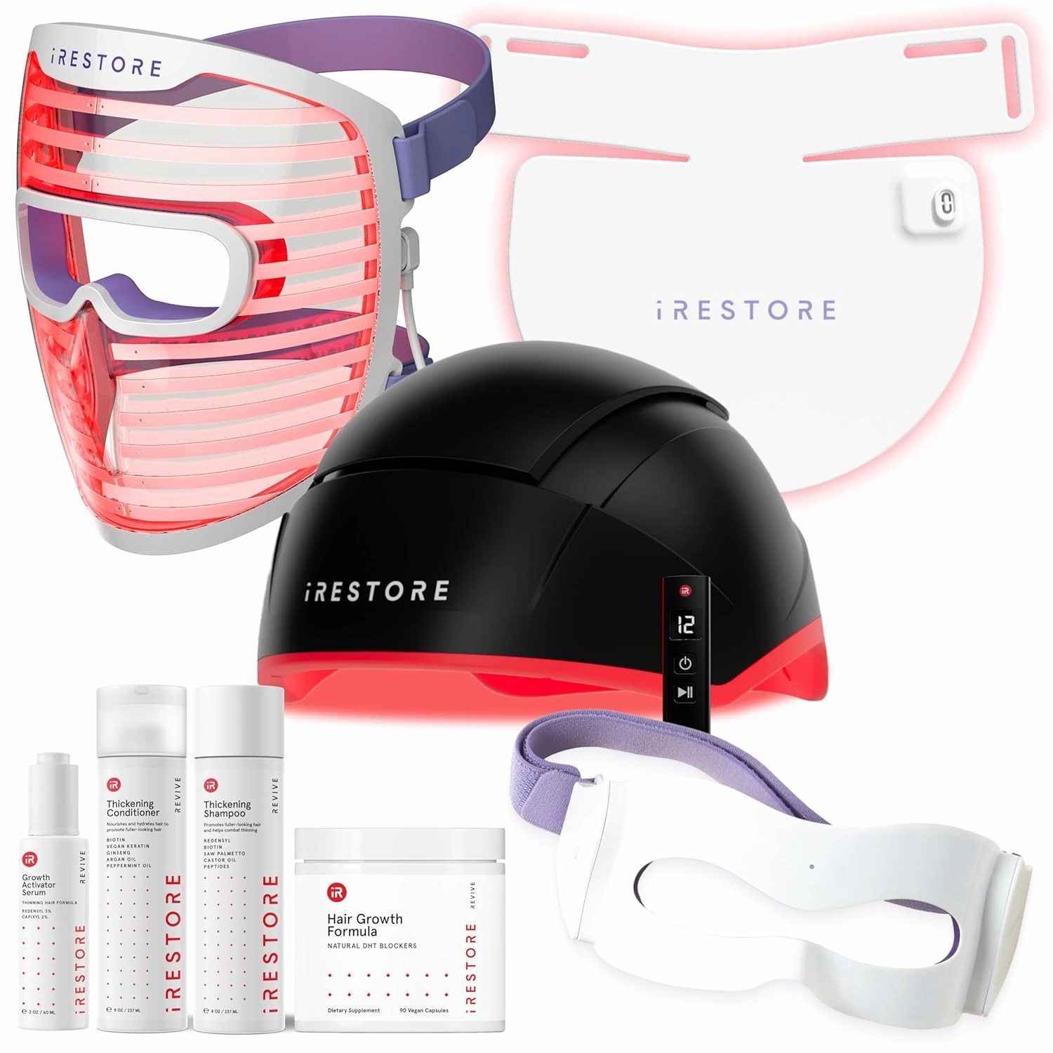 iRestore Lux Complete Care Bundle: Elite Hair Device   LED Face, Neck, Eye Masks   Max Growth Hair Wellness Kit