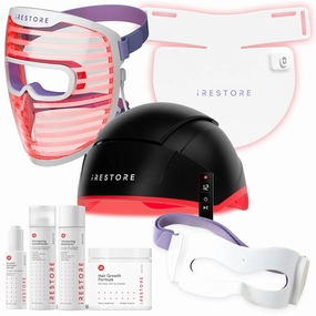 iRestore Lux Complete Care Bundle: Elite Hair Device   LED Face, Neck, Eye Masks   Max Growth Hair Wellness Kit