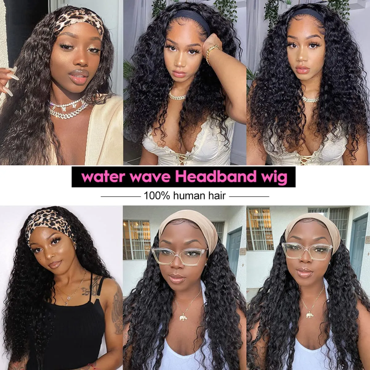 ISEE Hair Headband Human Hair Wigs 180% Density Water Wave Curly None Lace Front Wigs for Black Women Glueless Deep Wave Machine Made 16Inch