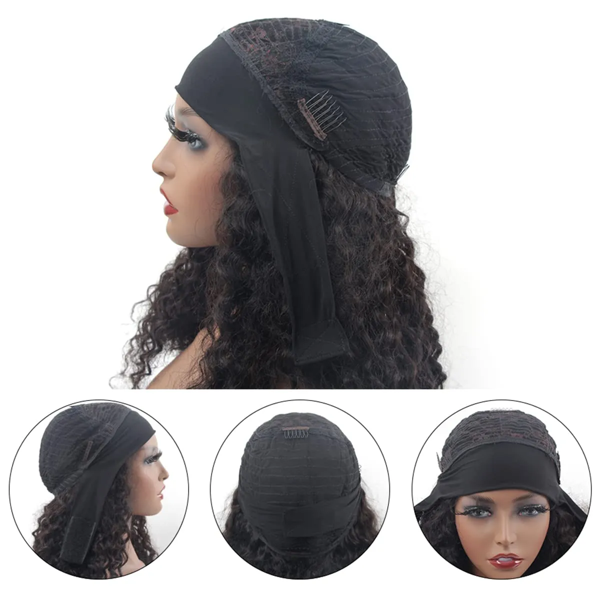 ISEE Hair Headband Human Hair Wigs 180% Density Water Wave Curly None Lace Front Wigs for Black Women Glueless Deep Wave Machine Made 16Inch