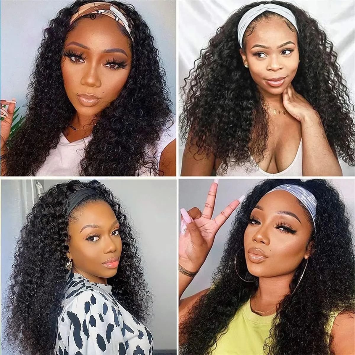 ISEE Hair Headband Human Hair Wigs 180% Density Water Wave Curly None Lace Front Wigs for Black Women Glueless Deep Wave Machine Made 16Inch