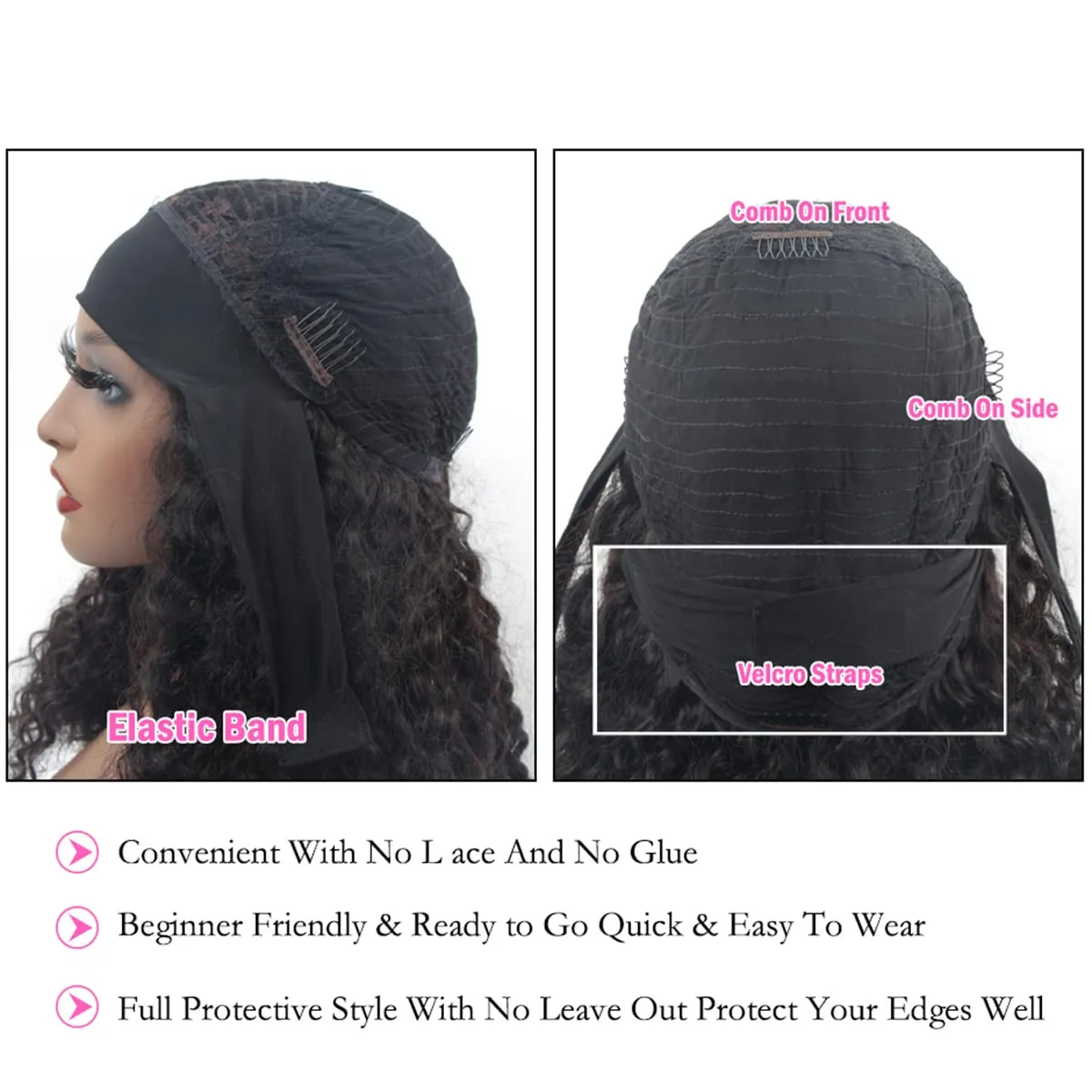 ISEE Hair Headband Human Hair Wigs 180% Density Water Wave Curly None Lace Front Wigs for Black Women Glueless Deep Wave Machine Made 16Inch