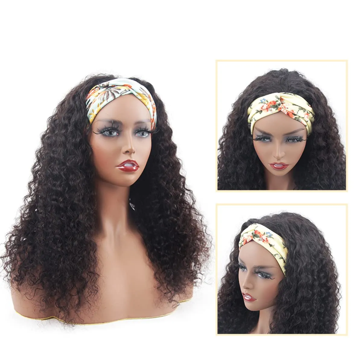 ISEE Hair Headband Human Hair Wigs 180% Density Water Wave Curly None Lace Front Wigs for Black Women Glueless Deep Wave Machine Made 16Inch