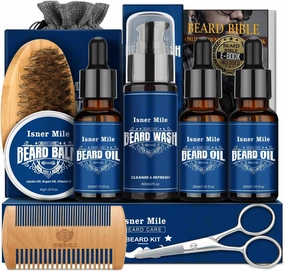 ISNER MILE Beard Kit for Men Grooming and Care: with 3 Pack Beard Oils - Balm - Wash/Shampoo - Brush and Comb Set, E-book, Unique Gifts for Men, Dad, Boyfriend, Husband, Brother