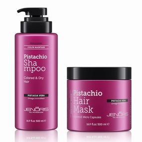 Jenoris Pistachio Moisturizing Shampoo & Deep Conditioning Mask, for Dry Damaged Hair– Enriched with Pistachio Oil & Vitamin E, Paraben & SLS Free, For Color-Treated Hair, Salon-Quality