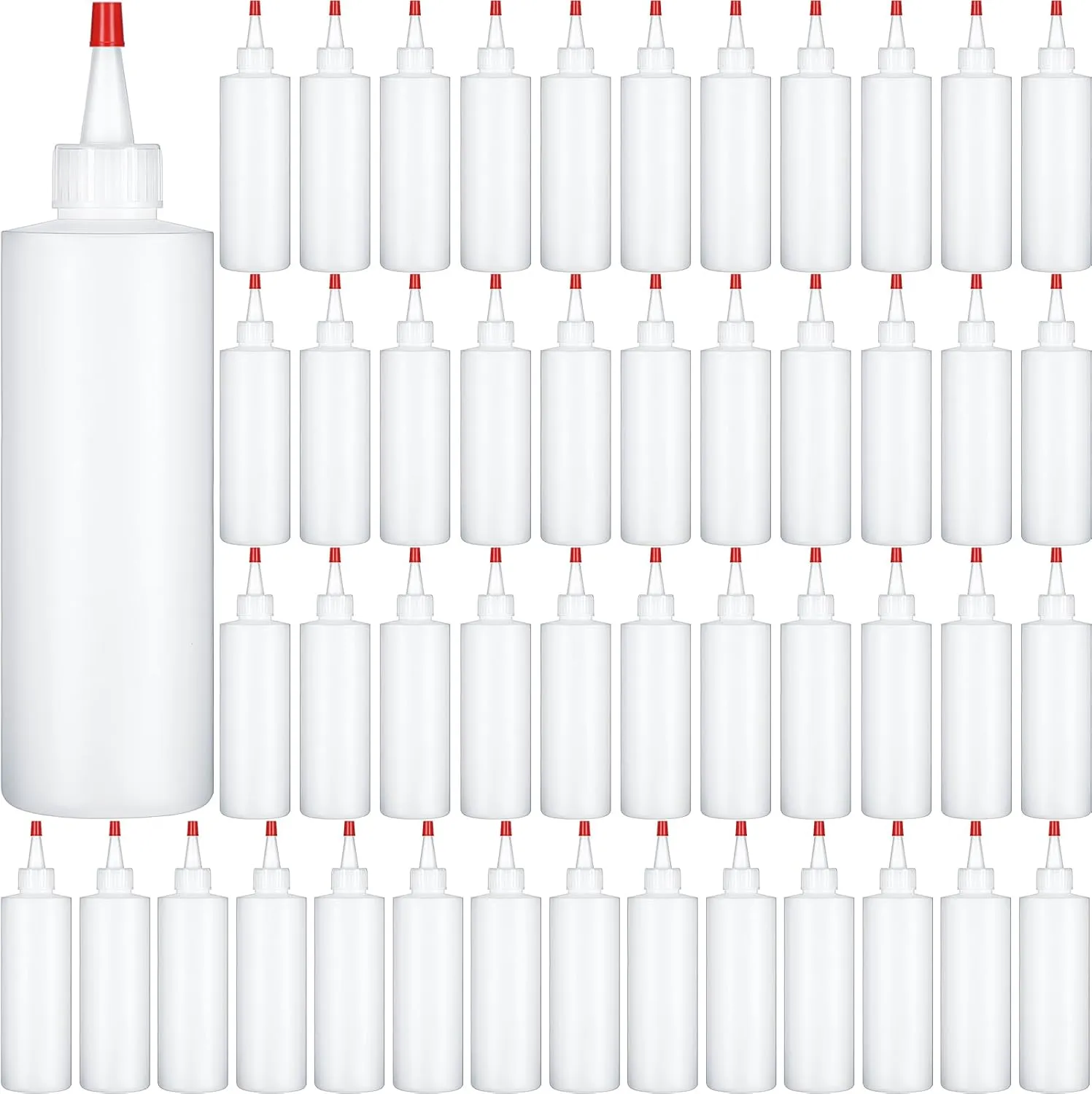 Jinei 60 Pack 8 oz Plastic Squeeze Bottles Clear Condiment Squeeze Bottles with Red Tip Cap Kitchen Empty Squirt Container Leak Proof for Arts Crafts