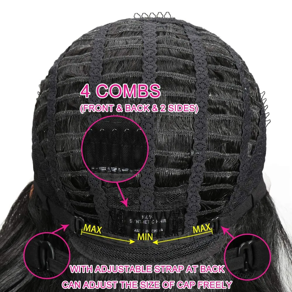 Joedir 26" Big Curly Wavy Supreme Free Parting HD Lace Frontal Wigs With Baby Hair High Temperature Synthetic Wigs For Women 180% Density Wigs(Black Color)