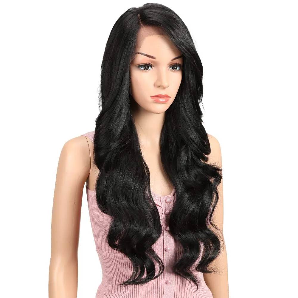 Joedir 26" Big Curly Wavy Supreme Free Parting HD Lace Frontal Wigs With Baby Hair High Temperature Synthetic Wigs For Women 180% Density Wigs(Black Color)