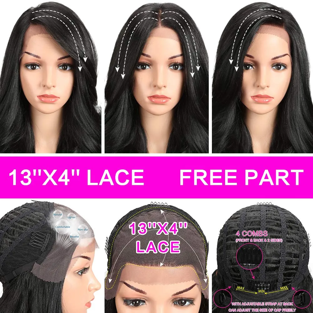 Joedir 26" Big Curly Wavy Supreme Free Parting HD Lace Frontal Wigs With Baby Hair High Temperature Synthetic Wigs For Women 180% Density Wigs(Black Color)