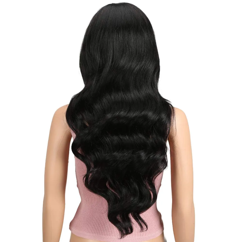 Joedir 26" Big Curly Wavy Supreme Free Parting HD Lace Frontal Wigs With Baby Hair High Temperature Synthetic Wigs For Women 180% Density Wigs(Black Color)
