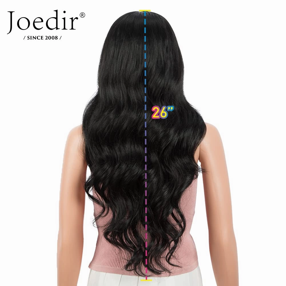 Joedir 26" Big Curly Wavy Lace Front with 1.5"x4.5" Deep Parting HD Lace Wigs With Baby Hair High Temperature Synthetic Long Body Wave Wig For Women 180% Density(Black Color)