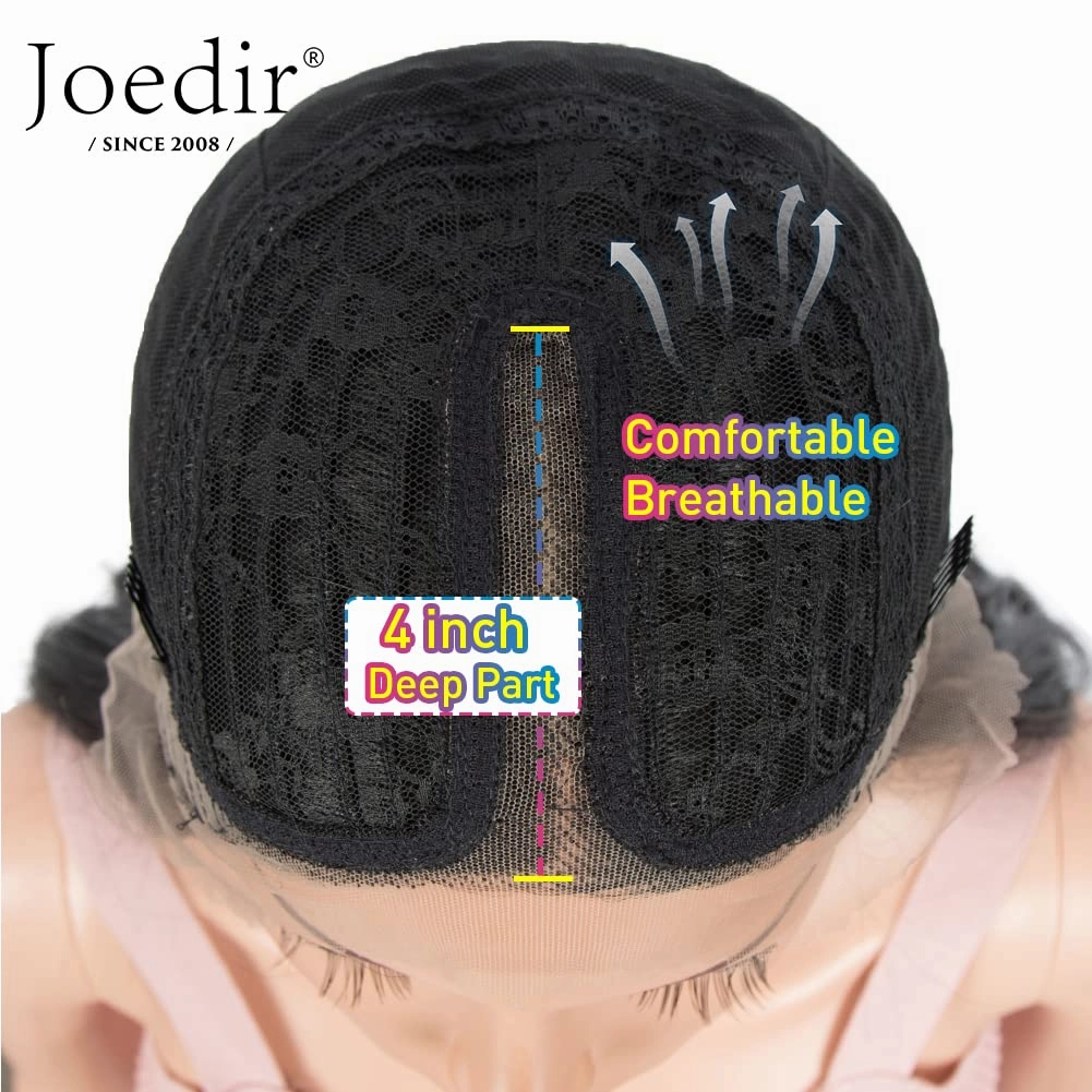 Joedir 26" Big Curly Wavy Lace Front with 1.5"x4.5" Deep Parting HD Lace Wigs With Baby Hair High Temperature Synthetic Long Body Wave Wig For Women 180% Density(Black Color)