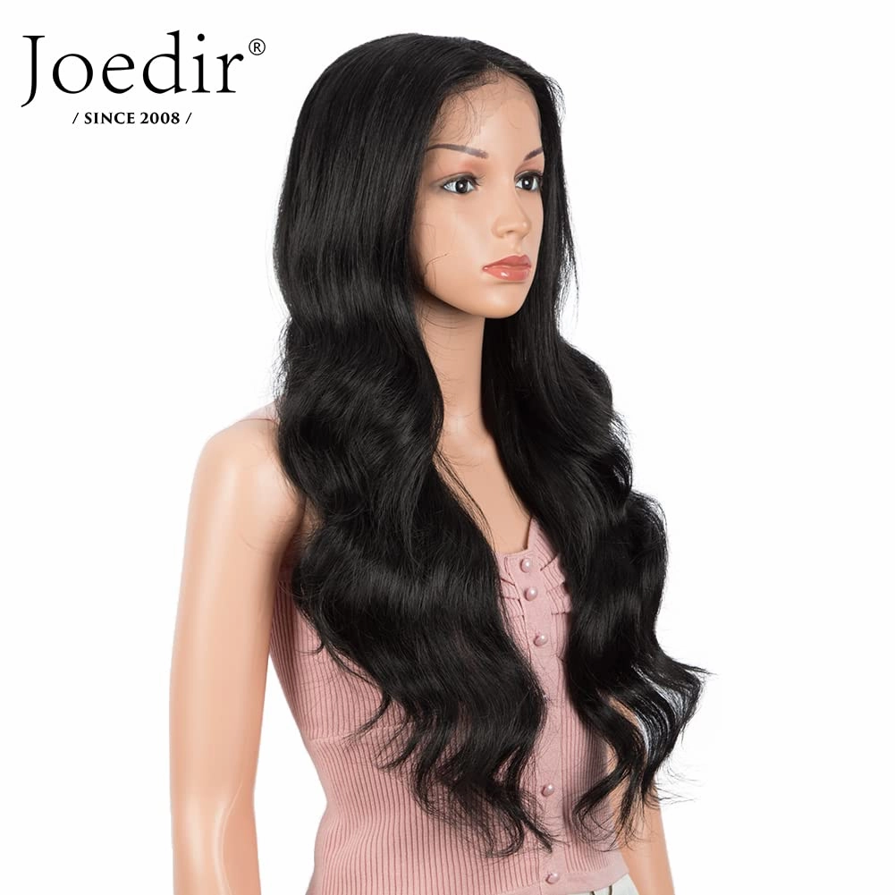 Joedir 26" Big Curly Wavy Lace Front with 1.5"x4.5" Deep Parting HD Lace Wigs With Baby Hair High Temperature Synthetic Long Body Wave Wig For Women 180% Density(Black Color)