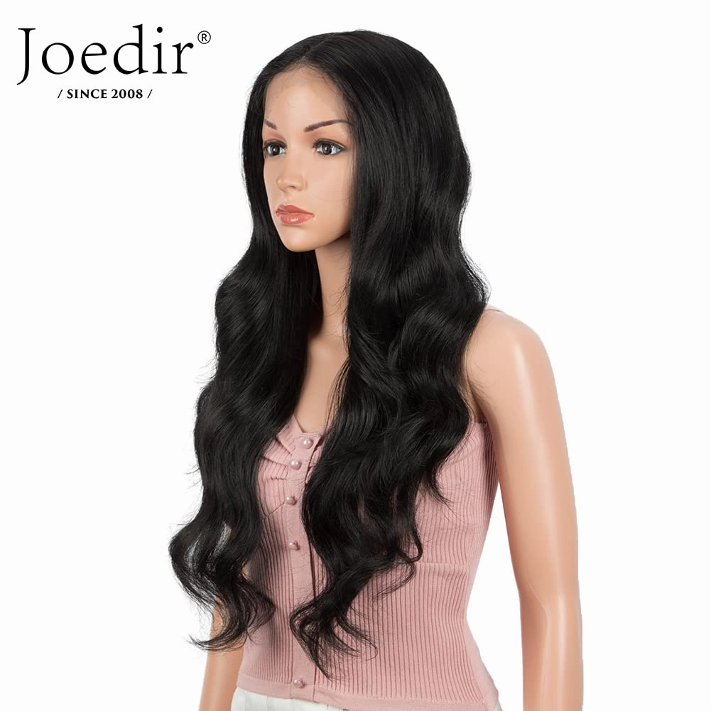 Joedir 26" Big Curly Wavy Lace Front with 1.5"x4.5" Deep Parting HD Lace Wigs With Baby Hair High Temperature Synthetic Long Body Wave Wig For Women 180% Density(Black Color)