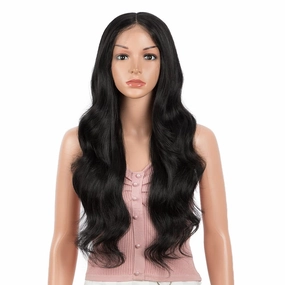 Joedir 26" Big Curly Wavy Lace Front with 1.5"x4.5" Deep Parting HD Lace Wigs With Baby Hair High Temperature Synthetic Long Body Wave Wig For Women 180% Density(Black Color)