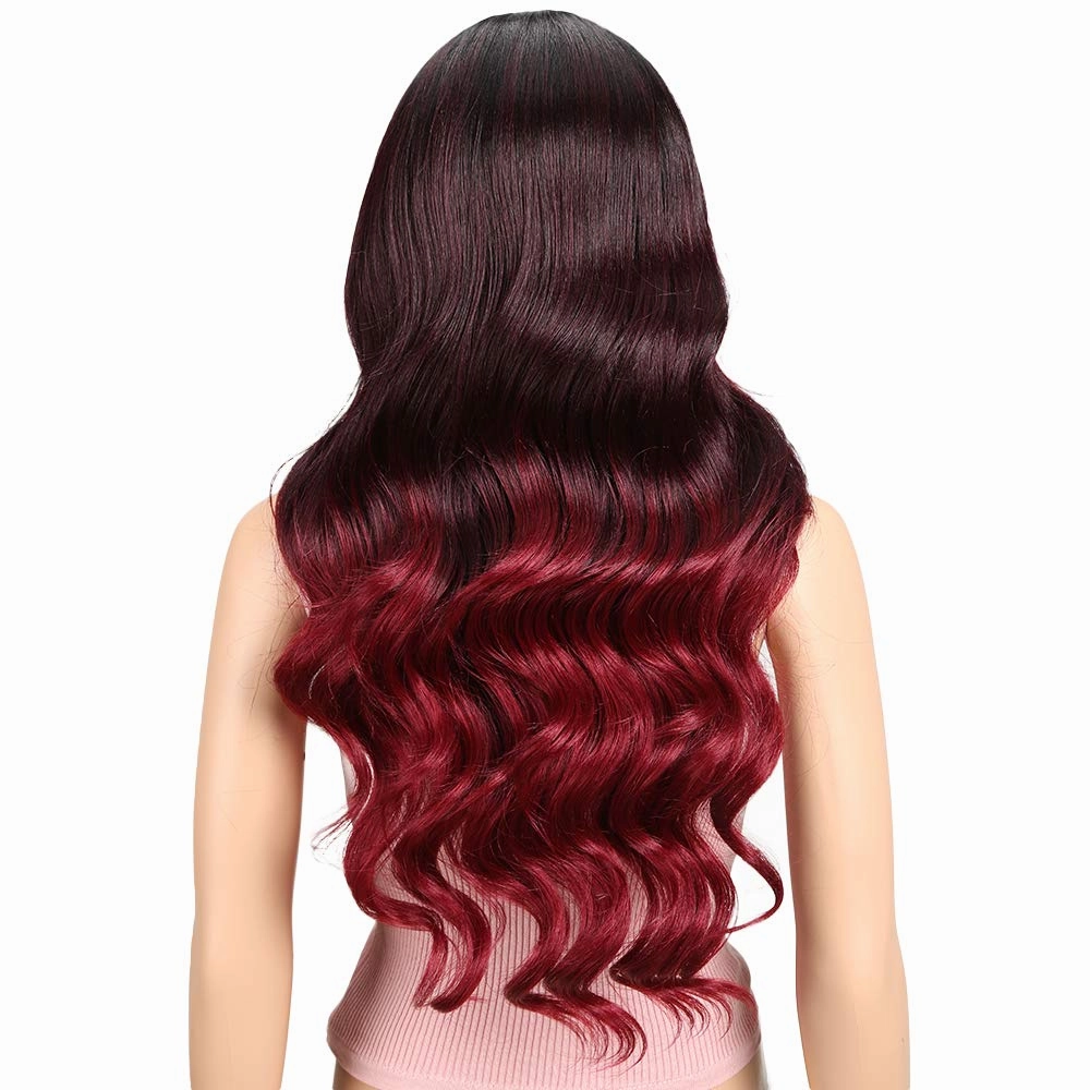Joedir 26" Big Curly Wavy Supreme Free Parting HD Lace Frontal Wigs With Baby Hair High Temperature Synthetic Wigs For Women 180% Density Wigs(Ombre Black to Dark Wine Color)