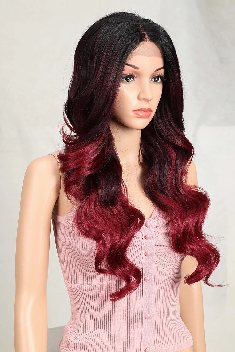 Joedir 26" Big Curly Wavy Supreme Free Parting HD Lace Frontal Wigs With Baby Hair High Temperature Synthetic Wigs For Women 180% Density Wigs(Ombre Black to Dark Wine Color)