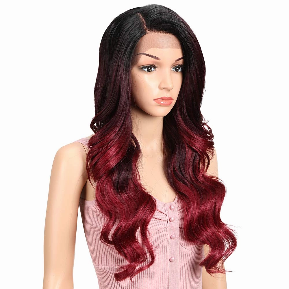 Joedir 26" Big Curly Wavy Supreme Free Parting HD Lace Frontal Wigs With Baby Hair High Temperature Synthetic Wigs For Women 180% Density Wigs(Ombre Black to Dark Wine Color)
