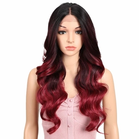 Joedir 26" Big Curly Wavy Supreme Free Parting HD Lace Frontal Wigs With Baby Hair High Temperature Synthetic Wigs For Women 180% Density Wigs(Ombre Black to Dark Wine Color)