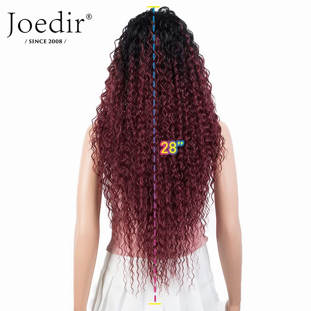 Joedir 28" Long Curly Lace Front with 1.5"x3" Lace Wig Heat Resistant Synthetic Wigs For Black Women 130% Density(Ombre Black to Wine Color)