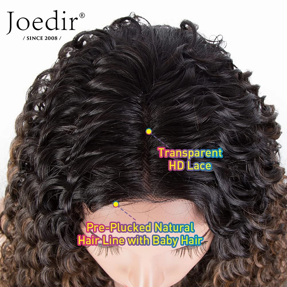 Joedir 28" Long Curly Lace Front with 1.5"x3" Lace Wig Heat Resistant Synthetic Wigs For Black Women 130% Density(Ombre Brown Color)