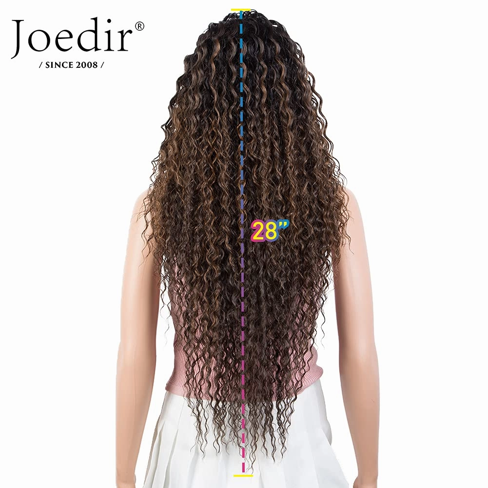 Joedir 28" Long Curly Lace Front with 1.5"x3" Lace Wig Heat Resistant Synthetic Wigs For Black Women 130% Density(Ombre Brown Color)