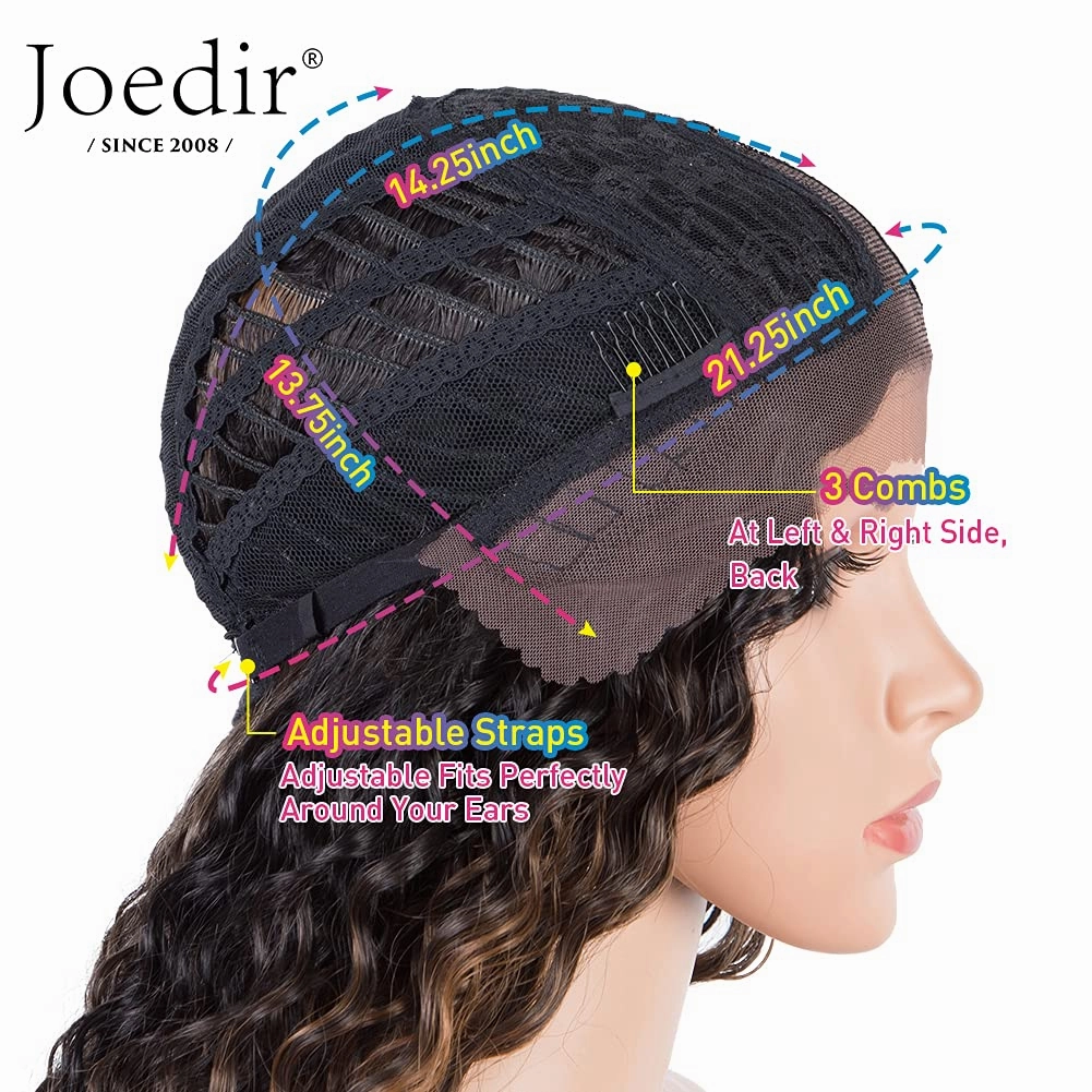 Joedir 28" Long Curly Lace Front with 1.5"x3" Lace Wig Heat Resistant Synthetic Wigs For Black Women 130% Density(Ombre Brown Color)