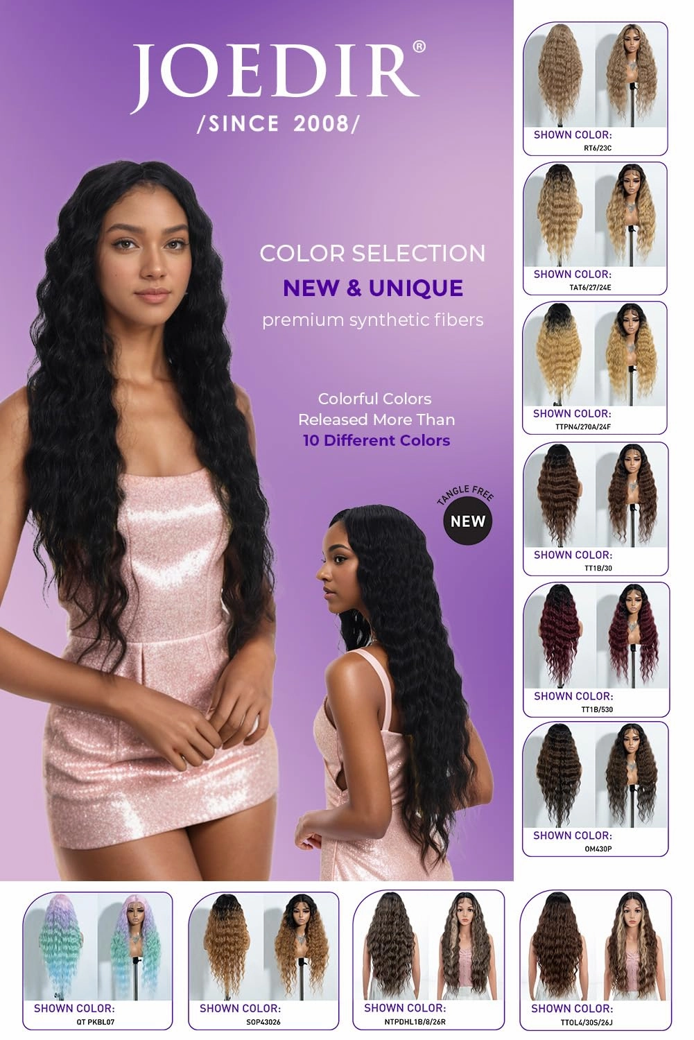 Joedir 30" Long Wavy Lace Front Deep Part Wig Superior Natural Hair with Baby Hair Heat Resistant Synthetic Wigs For Women 130% Density(Black Color)