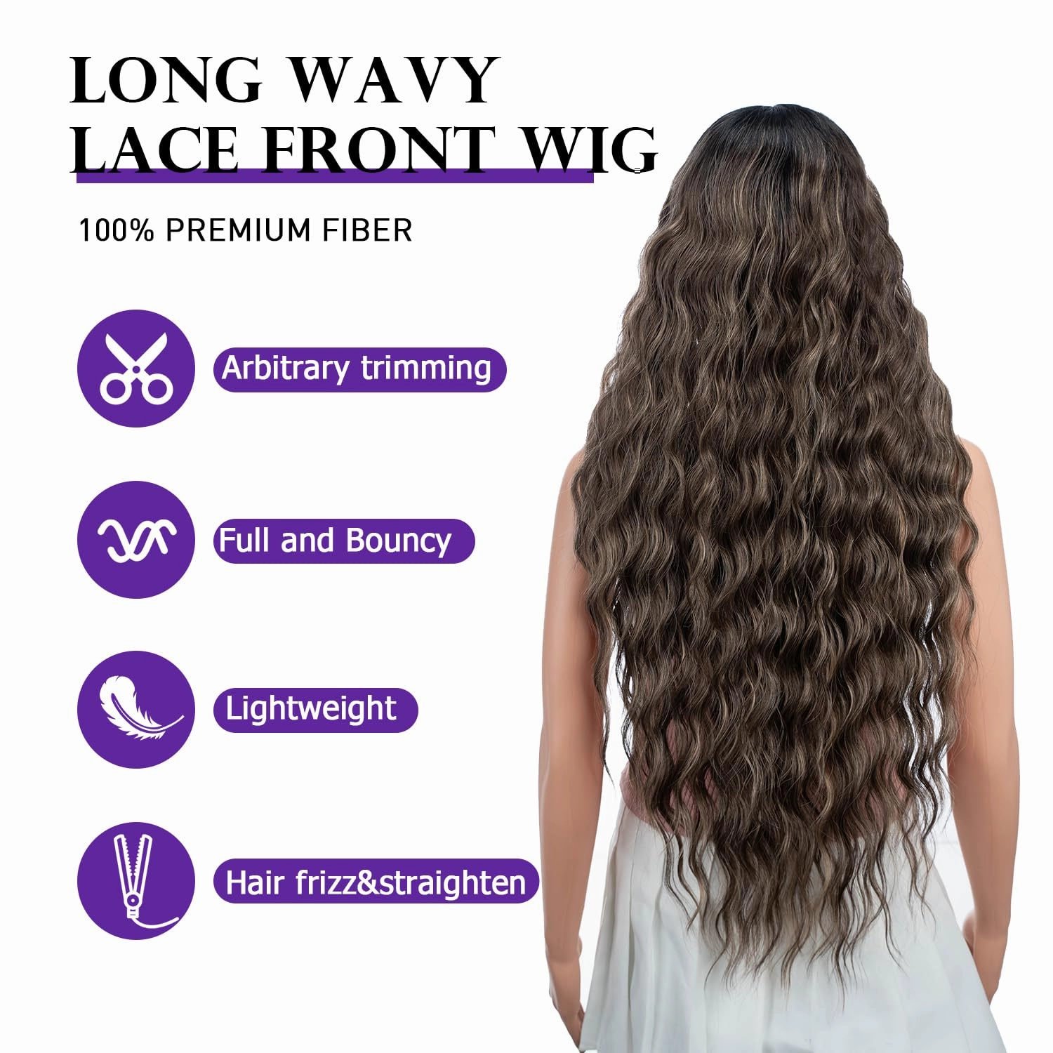 Joedir 30" Long Wavy Lace Front with 1.5"x4.5" Deep Part Lace Wig Heat Resistant Synthetic Wigs For Women 130% Density(Dark Brown Mixed Blonde Highlights Color)