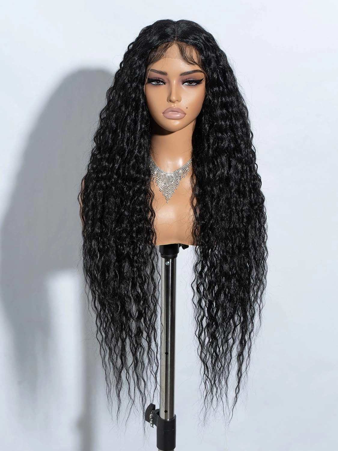 Joedir 32" Long Deep Curly Wavy Lace Front Synthetic Wigs HD Transparent Glueless Lace Wig Heat Resistant Fiber Pre Plucked Hairline with Baby Hair Wig for Women(Black Color)