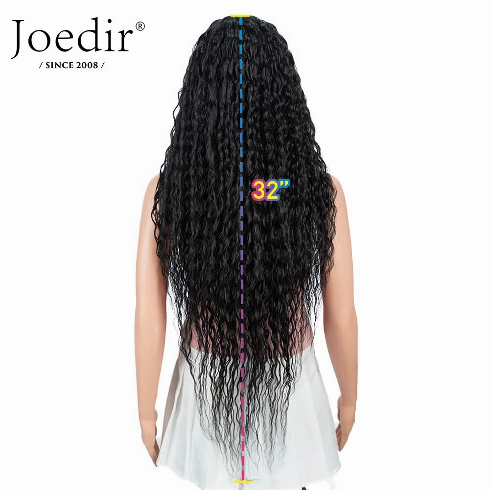 Joedir 32" Long Deep Curly Wavy Lace Front Synthetic Wigs HD Transparent Glueless Lace Wig Heat Resistant Fiber Pre Plucked Hairline with Baby Hair Wig for Women(Black Color)