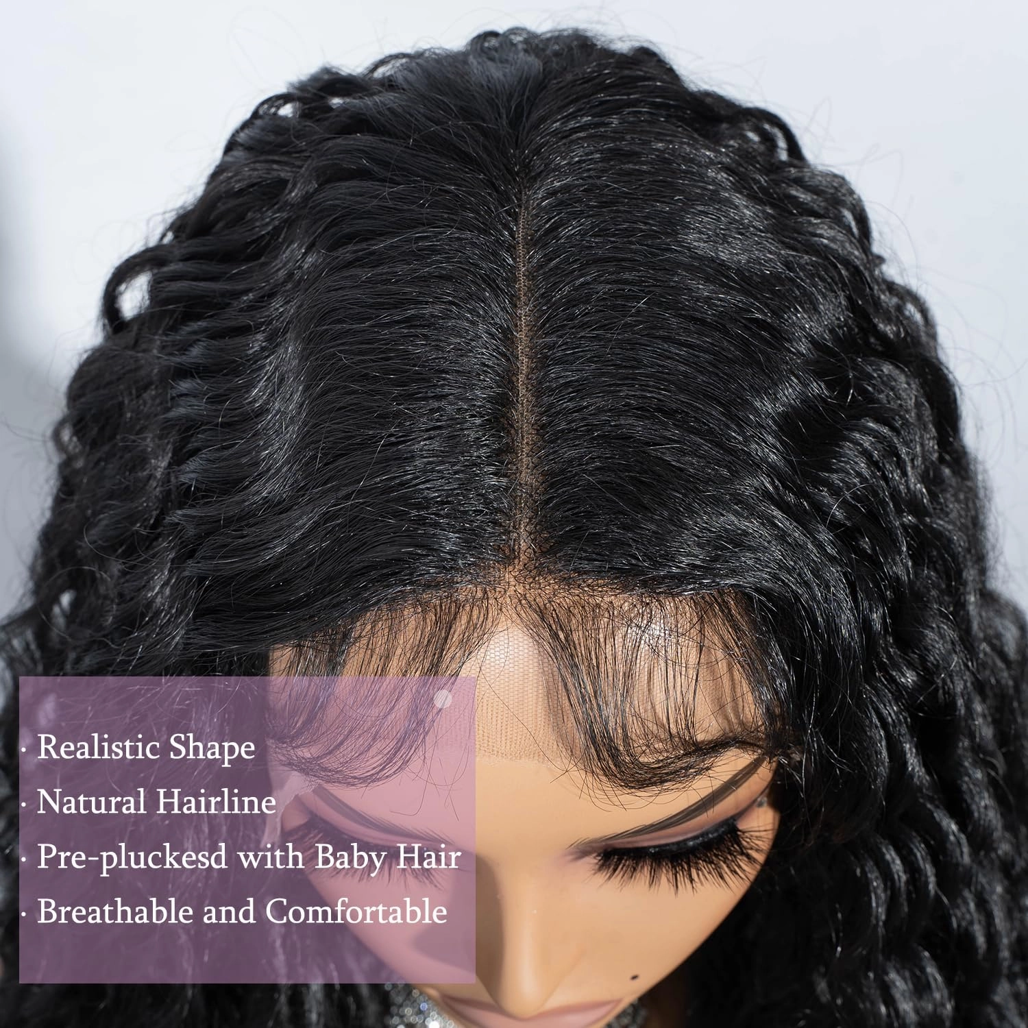 Joedir 32" Long Deep Curly Wavy Lace Front Synthetic Wigs HD Transparent Glueless Lace Wig Heat Resistant Fiber Pre Plucked Hairline with Baby Hair Wig for Women(Black Color)