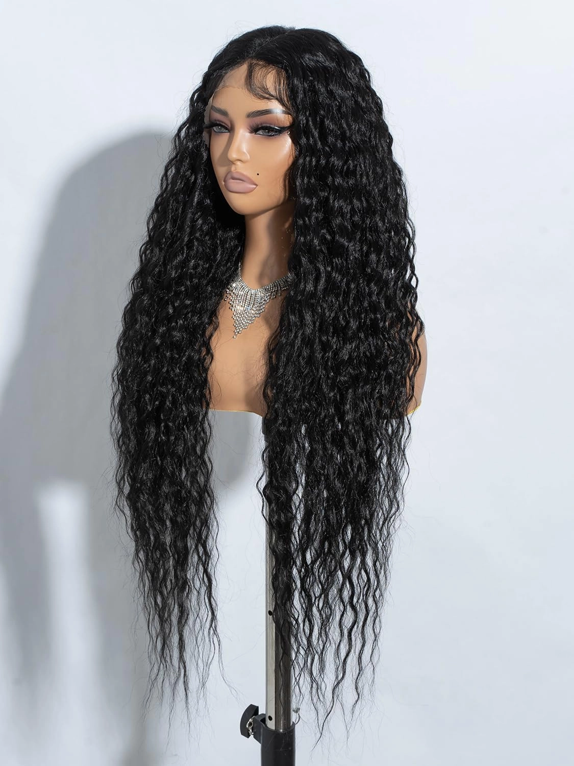 Joedir 32" Long Deep Curly Wavy Lace Front Synthetic Wigs HD Transparent Glueless Lace Wig Heat Resistant Fiber Pre Plucked Hairline with Baby Hair Wig for Women(Black Color)