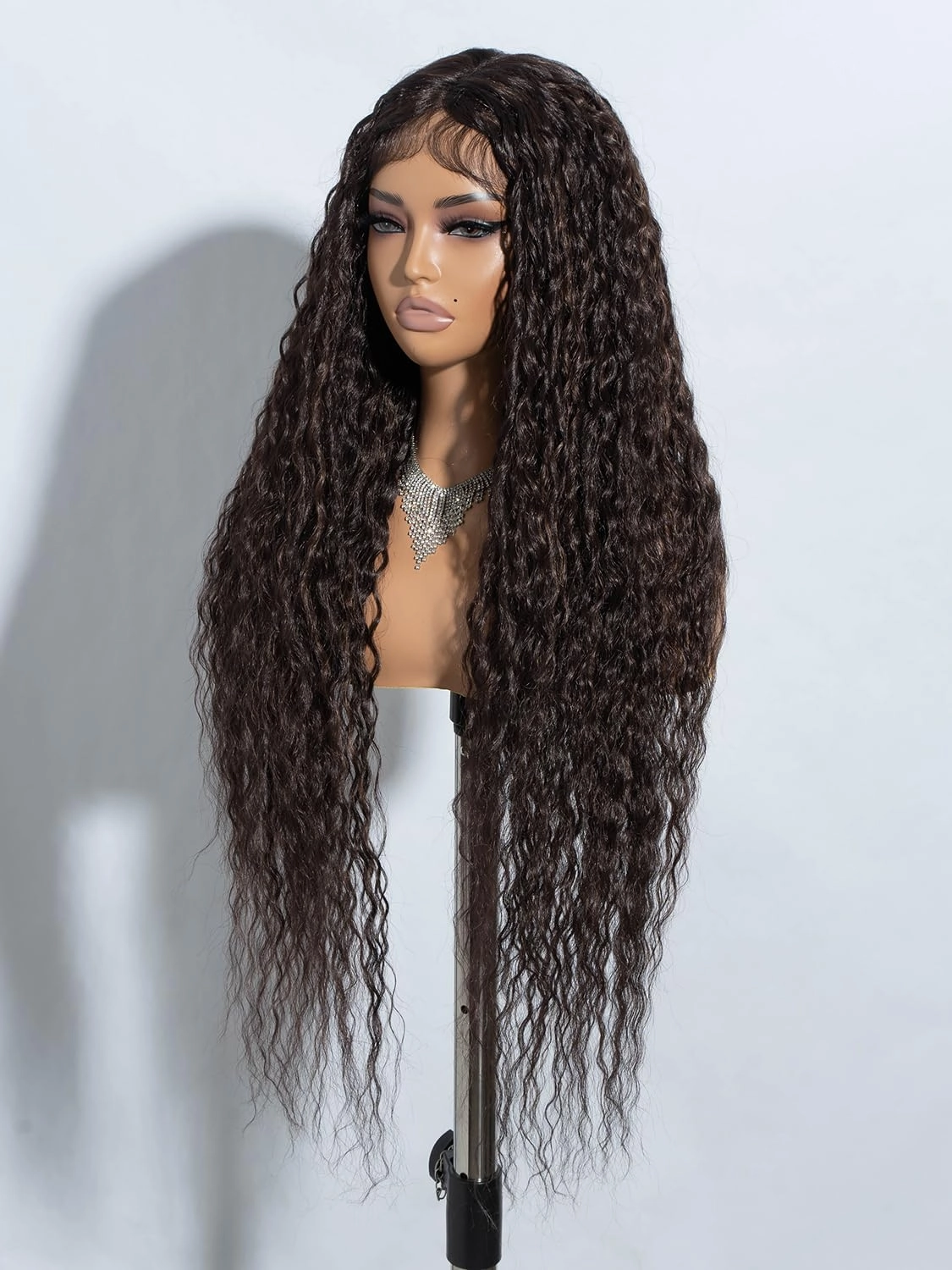 Joedir 32" Long Deep Curly Wavy Lace Front Synthetic Wigs HD Transparent Glueless Lace Wig Heat Resistant Fiber Pre Plucked Hairline with Baby Hair Wig for Women(Chocolate Brown Color)