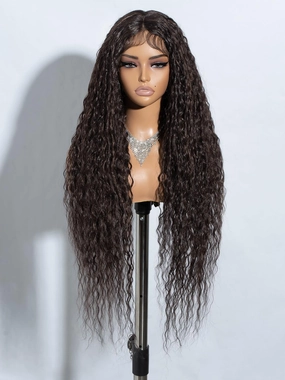 Joedir 32" Long Deep Curly Wavy Lace Front Synthetic Wigs HD Transparent Glueless Lace Wig Heat Resistant Fiber Pre Plucked Hairline with Baby Hair Wig for Women(Chocolate Brown Color)