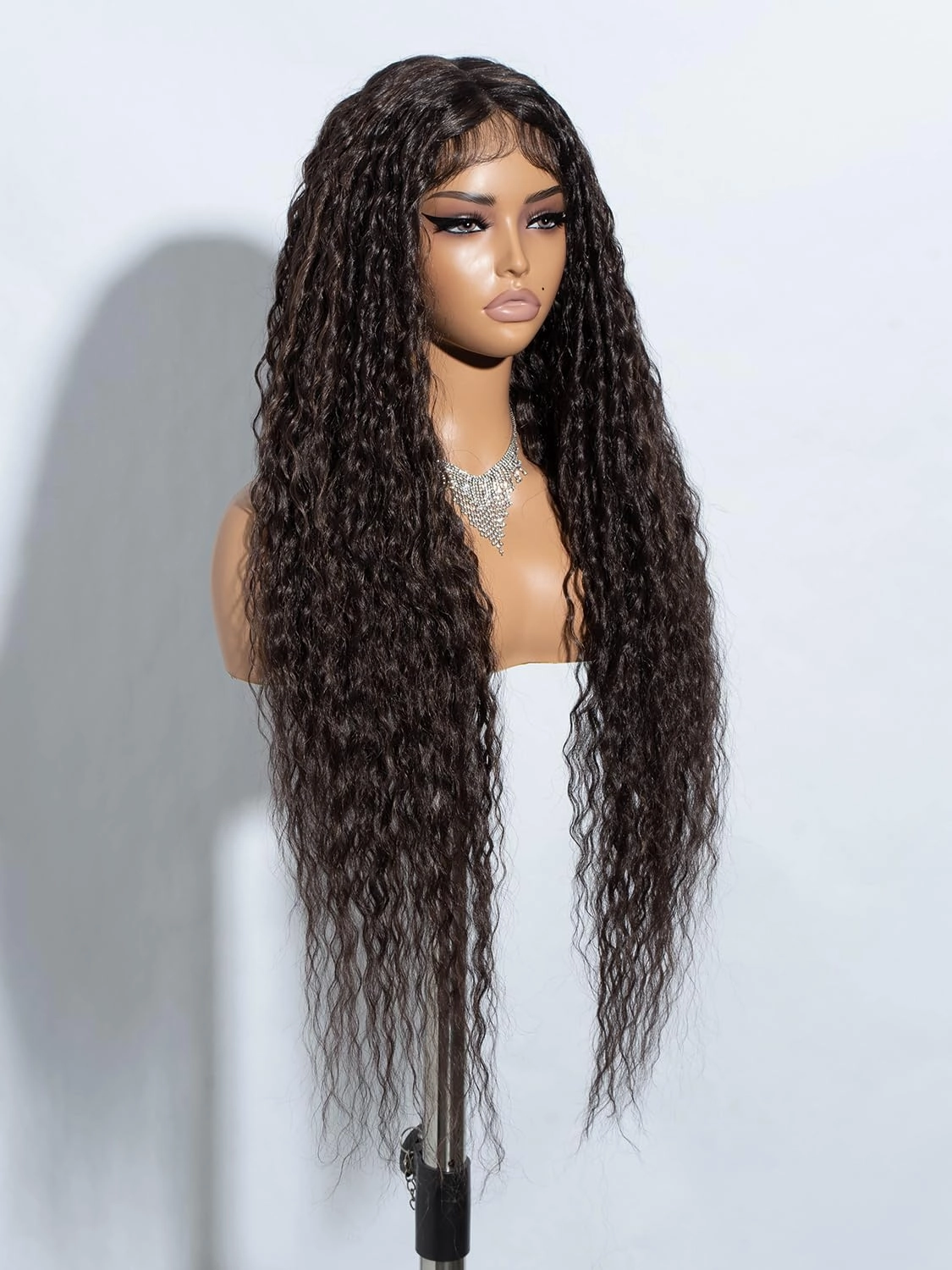 Joedir 32" Long Deep Curly Wavy Lace Front Synthetic Wigs HD Transparent Glueless Lace Wig Heat Resistant Fiber Pre Plucked Hairline with Baby Hair Wig for Women(Chocolate Brown Color)