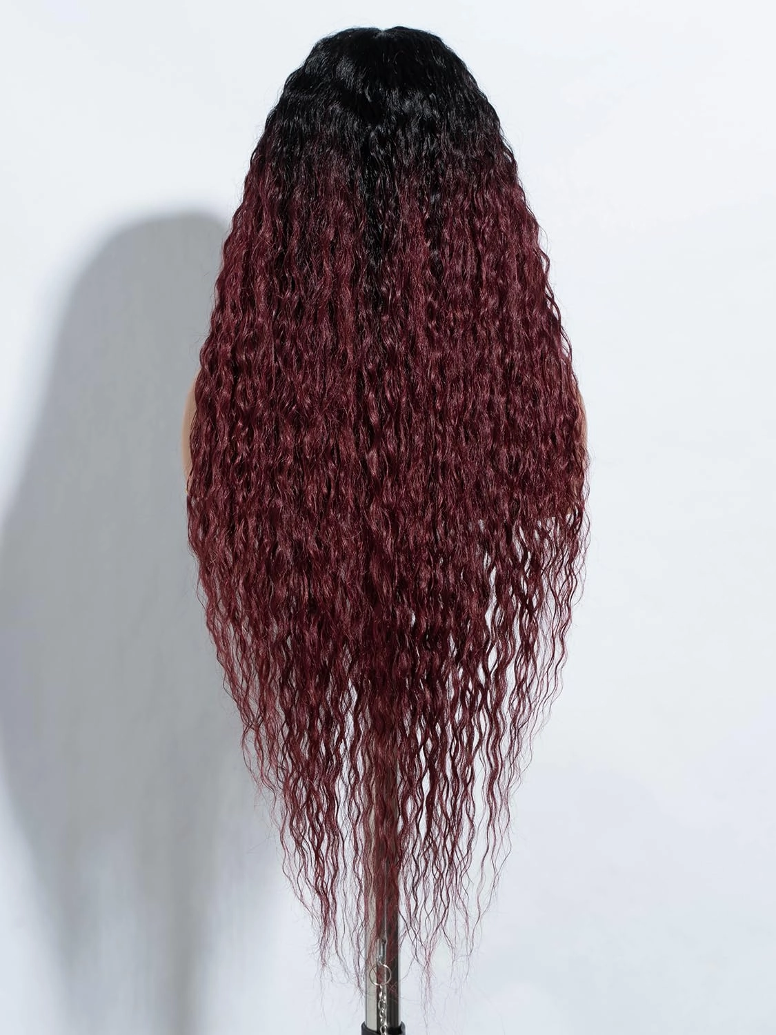 Joedir 32" Long Deep Curly Wavy Lace Front Synthetic Wigs HD Transparent Glueless Lace Wig Heat Resistant Fiber Pre Plucked Hairline with Baby Hair Wig for Women(Ombre Black to Wine Red Color)