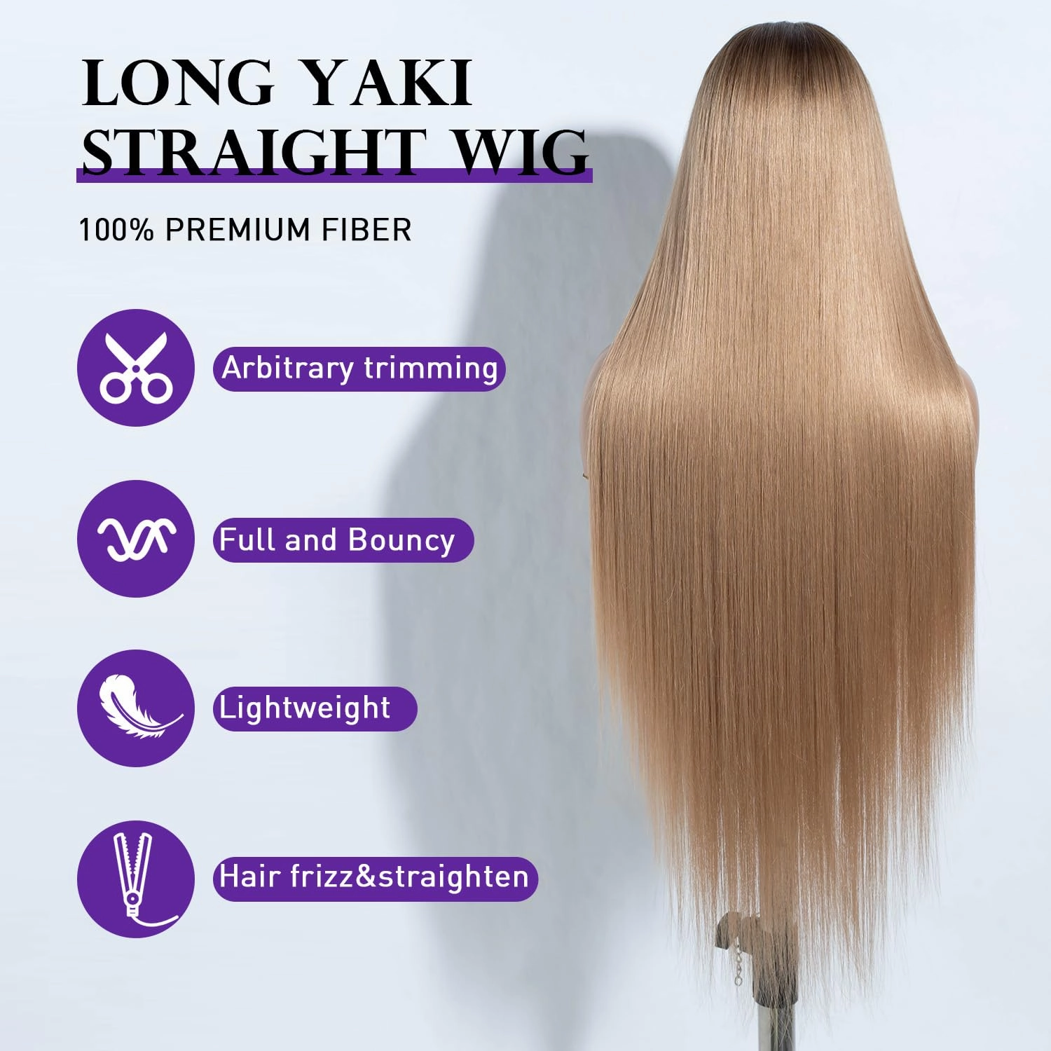 Joedir 34" Long Yaki Straight Lace Front Synthetic Wigs Middle Part HD Transparent Glueless Lace Wig Heat Resistant Fiber Pre Plucked Hairline with Baby Hair Wig for Women(Ombre Brown to Blonde Color)