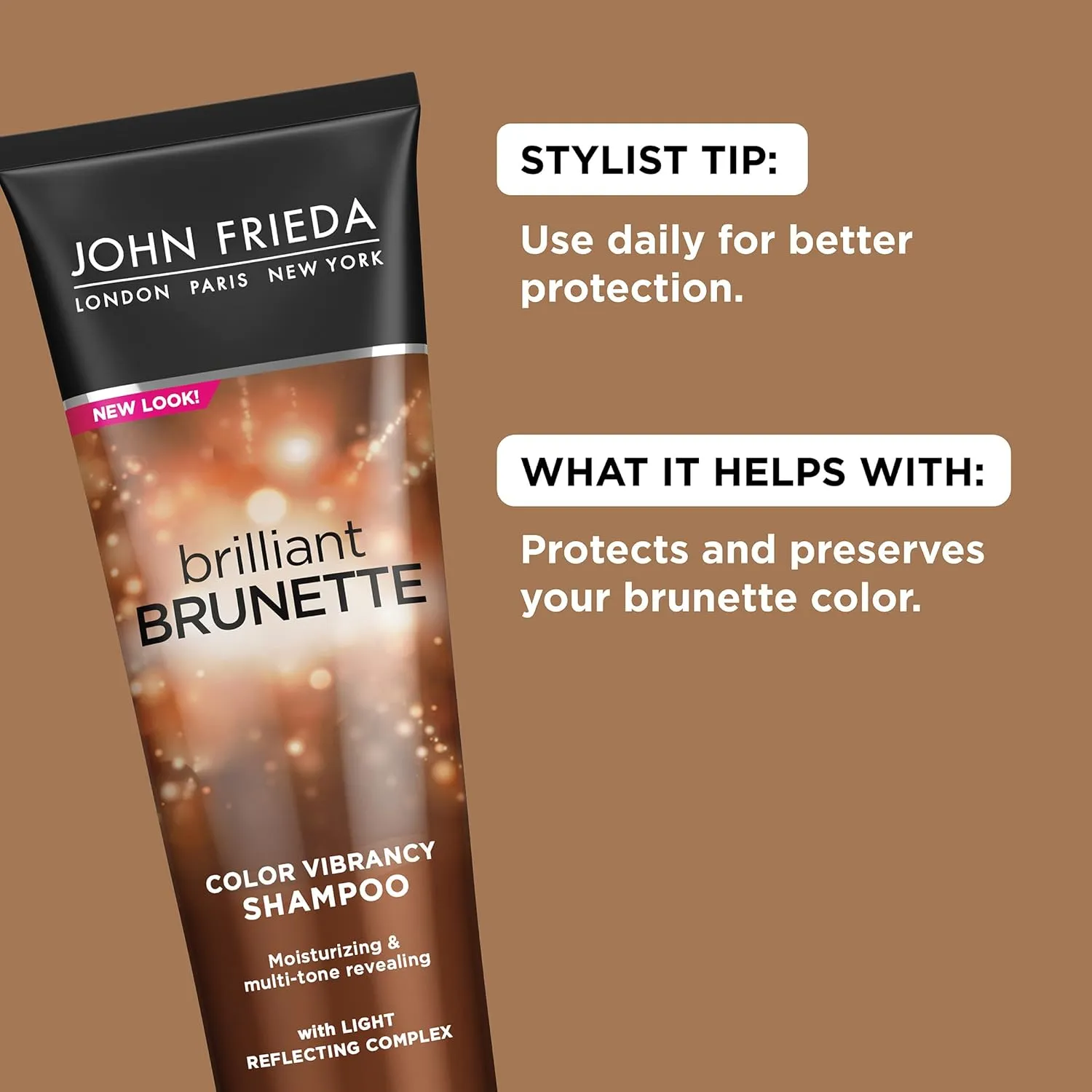 John Frieda Brilliant Brunette, Color Boosting Shampoo, Enhances and Protects Multi-Dimensional Tones, With Sweet Almond Oil to Rehydrate and Replenish Dry Hair, 8.45 Oz