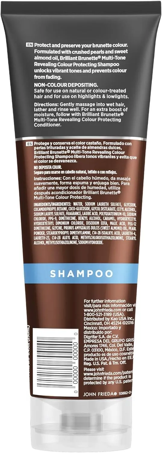 John Frieda Brilliant Brunette, Color Boosting Shampoo, Enhances and Protects Multi-Dimensional Tones, With Sweet Almond Oil to Rehydrate and Replenish Dry Hair, 8.45 Oz