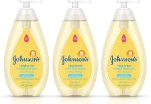 Johnson's Head-To-Toe Gentle Baby Body Wash & Shampoo, Tear-Free, Sulfate-Free & Hypoallergenic Bath Wash & Shampoo for Baby's Sensitive Skin & Hair, Washes Away 99.9% Of Germs 16.9 fl. oz (Pack of 3)
