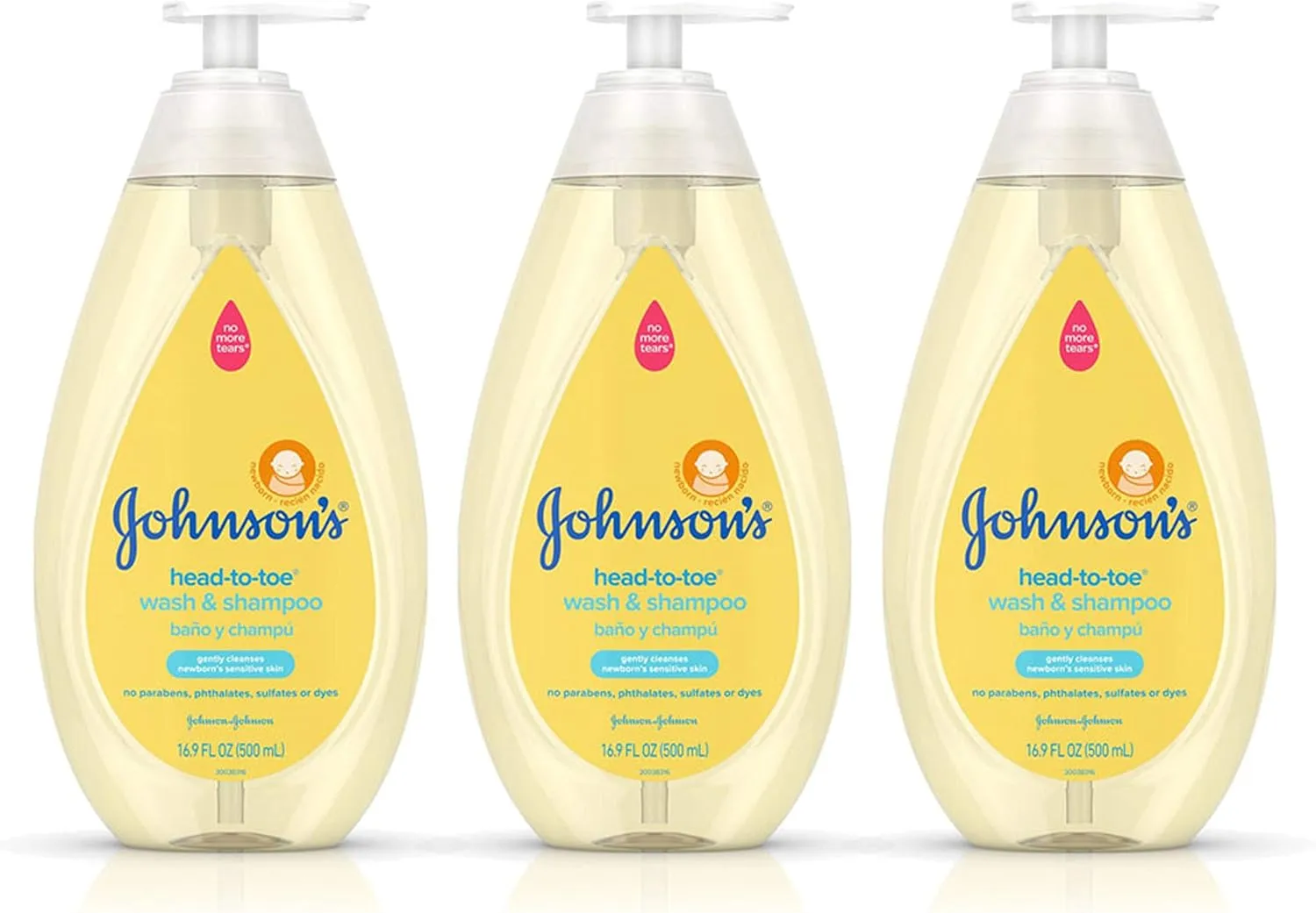 Johnson's Head-To-Toe Gentle Baby Body Wash & Shampoo, Tear-Free, Sulfate-Free & Hypoallergenic Bath Wash & Shampoo for Baby's Sensitive Skin & Hair, Washes Away 99.9% Of Germs 16.9 fl. oz (Pack of 3)