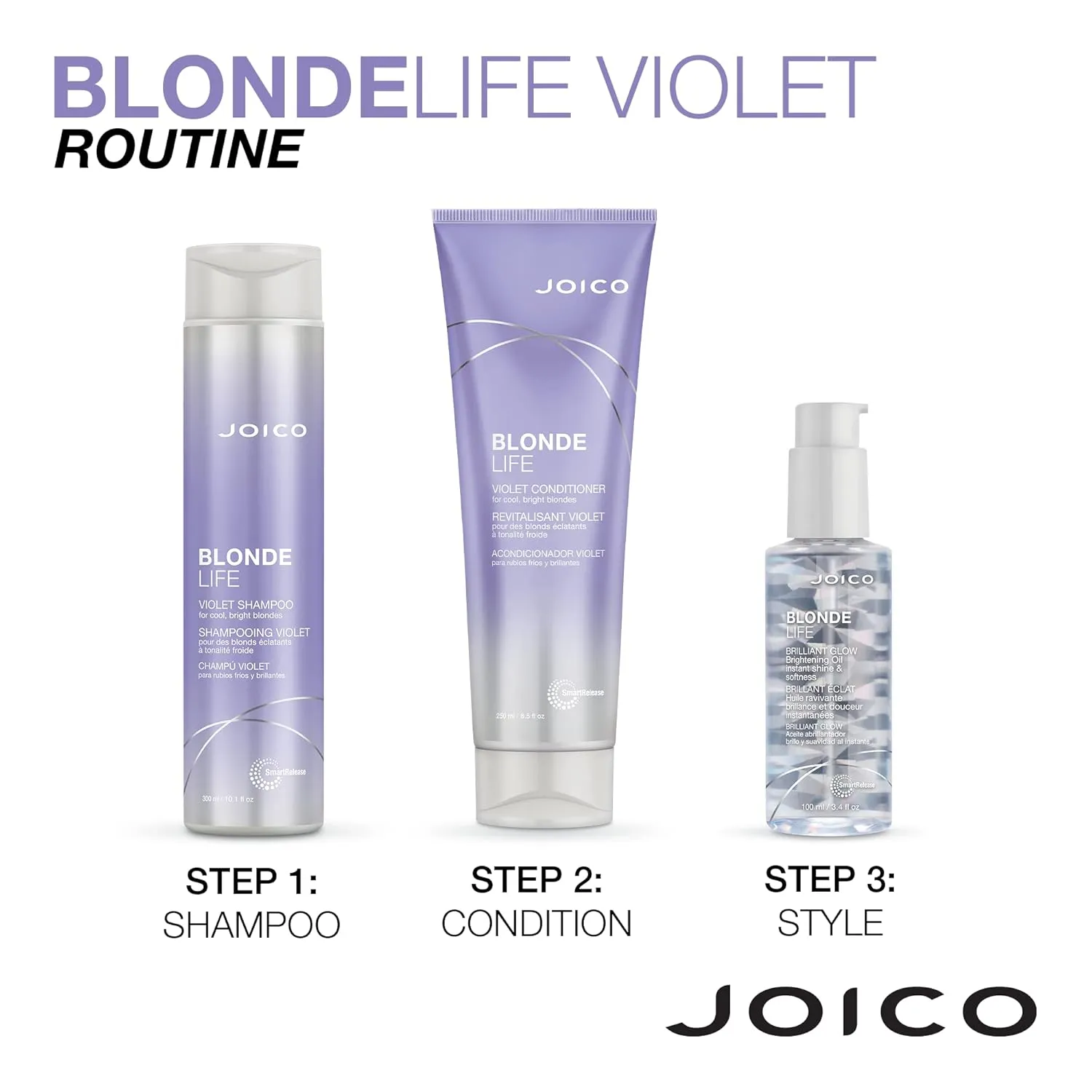 Joico Blonde Life Violet Shampoo & Conditioner Set| For Cool & Bright Blonde Hair | Neutralize Brassy Tones | Banish Yellow Tones | Boost Shine | Sulfate Free | Fortified With Monoi & Tamanu Oil