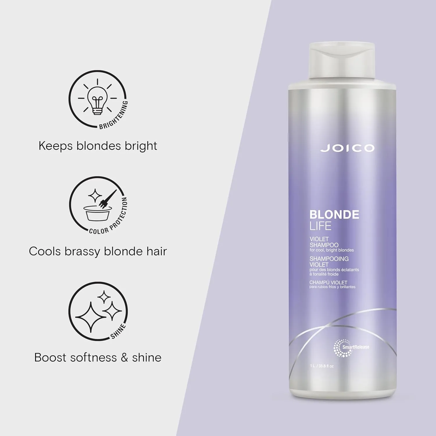 Joico Blonde Life Violet Shampoo | For Cool & Bright Blonde Hair | Neutralize Brassy Tones | Banish Yellow Tones | Boost Shine | Sulfate Free | With Monoi & Tamanu Oil