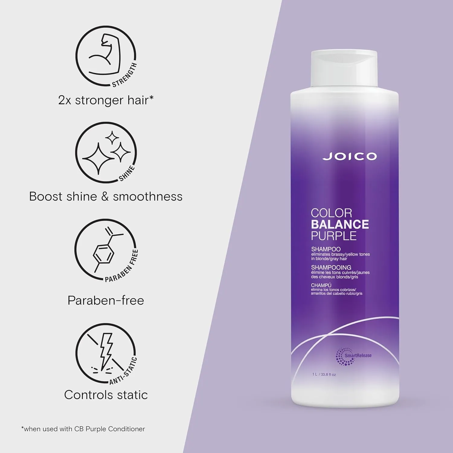 Joico Color Balance Purple Shampoo | For Cool Blonde or Gray Hair | Eliminate Brassy Yellow Tones | Boost Color Vibrancy & Shine | UV Protection | With Rosehip Oil & Green Tea Extract