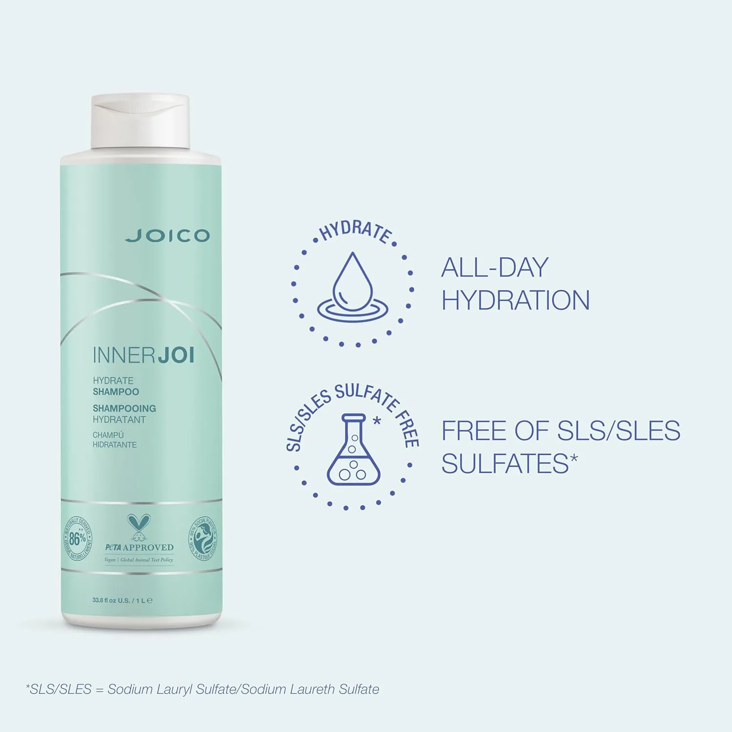 Joico InnerJoi Hydrate Shampoo | For Dry Hair & Scalp | Sulfate & Paraben Free | Naturally-Derived Vegan Formula