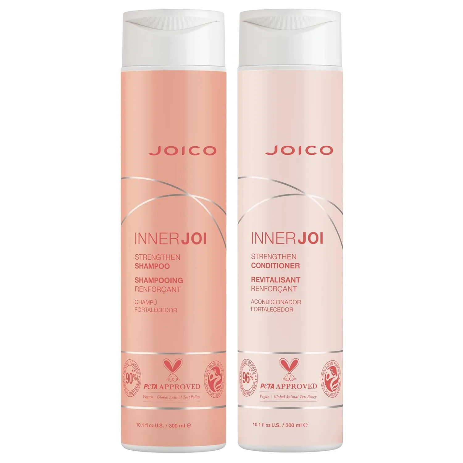 Joico InnerJoi Strengthen Shampoo & Conditioner Set | For Damaged, Color-Treated Hair | Sulfate & Paraben Free | Naturally-Derived Vegan Formula | 10.1 Fl Oz