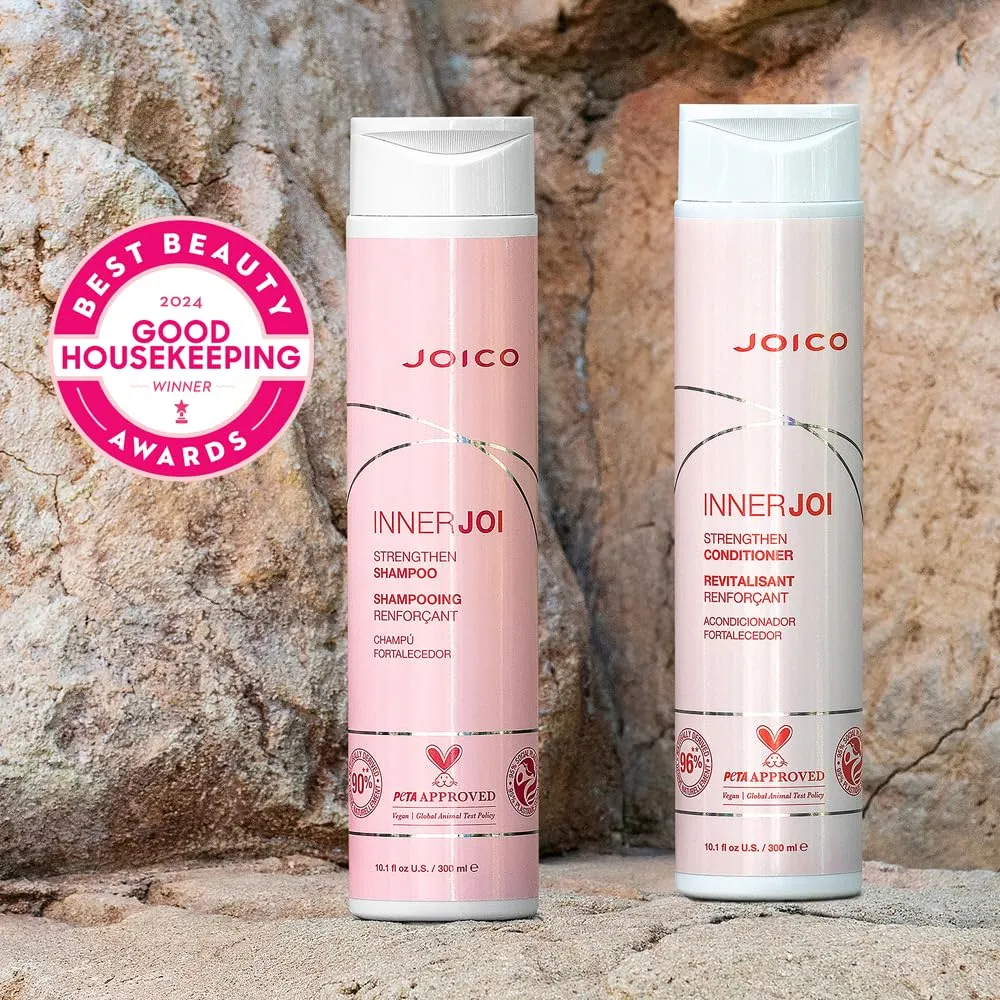 Joico InnerJoi Strengthen Shampoo & Conditioner Set | For Damaged, Color-Treated Hair | Sulfate & Paraben Free | Naturally-Derived Vegan Formula | 10.1 Fl Oz