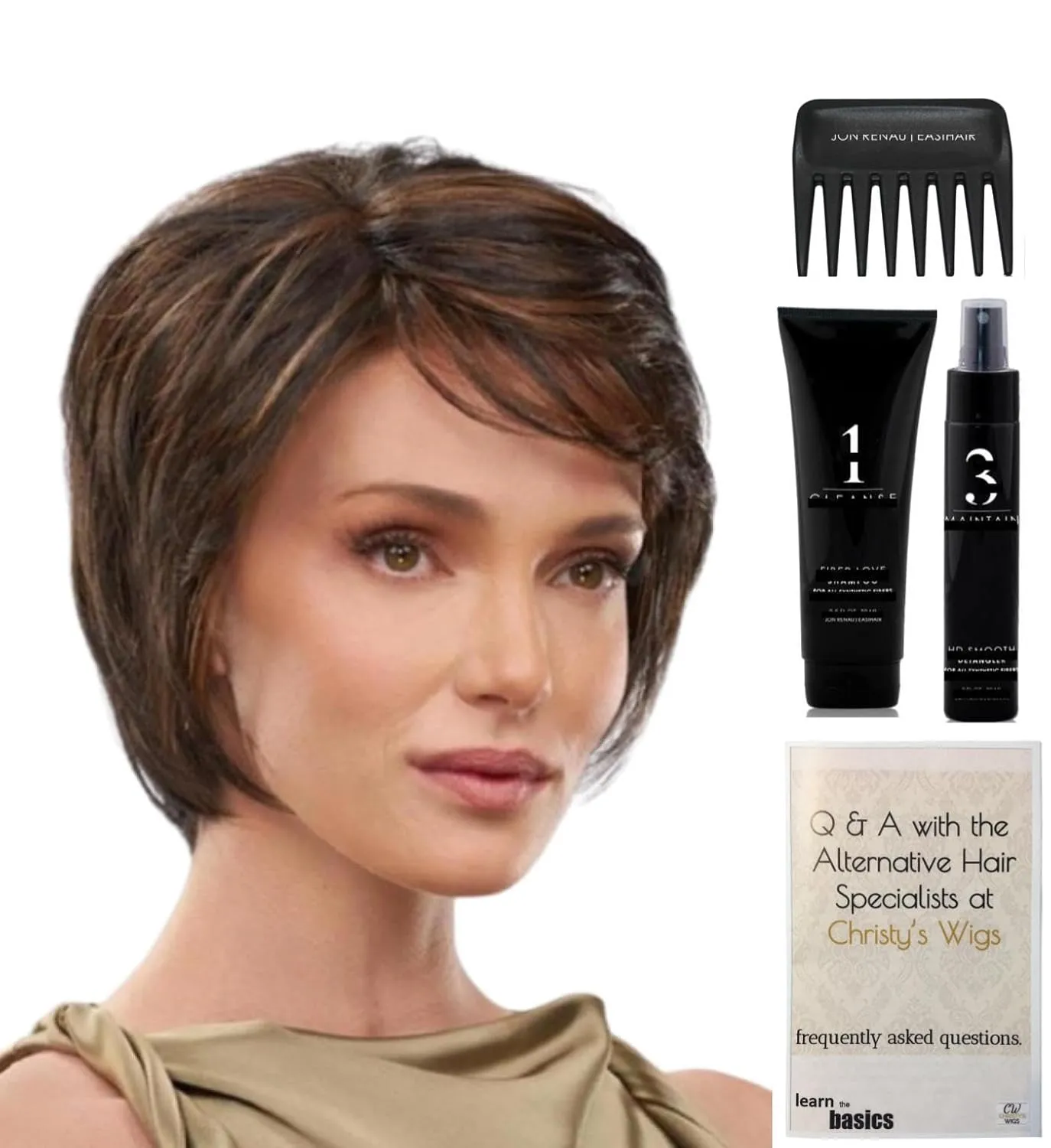 Jon Renau & Christy's Wigs Bundle - 5 Items: Stella Star Wig Q & A Booklet, 2oz Travel Size Wig Shampoo, HD Smooth and Wide Tooth Comb - Color: 22F16S8